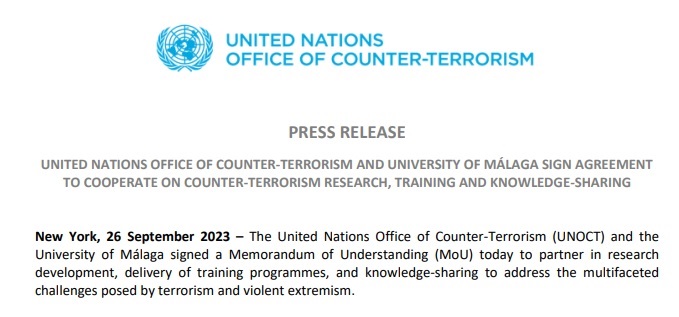 UNITED NATIONS OFFICE OF COUNTER-TERRORISM AND UNIVERSITY OF MÁLAGA SIGN AGREEMENT TO COOPERATE ON COUNTER-TERRORISM RESEARCH