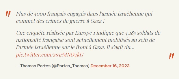 French lawmaker calls for French soldiers in Israeli army to face justice for war crimes